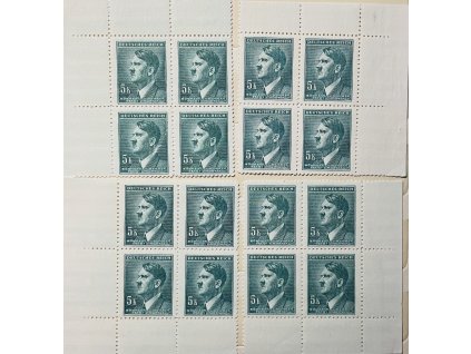 Poštovní známky Protektorát Čechy a Morava zn. č. 93 A.H. 5K roh. 4bloky ** čisté