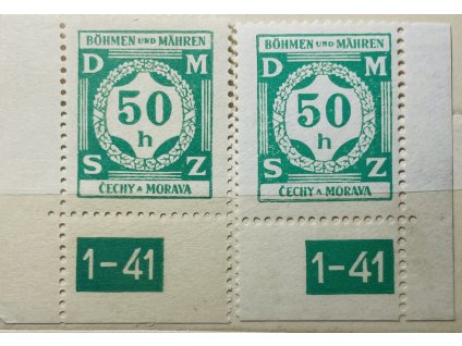 Poštovní známky Protektorát Čechy a Morava Služební známky SL3 - 50h L a  P roh. zn. s DČ 1-41 čisté **