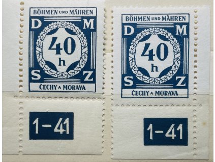 Poštovní známky Protektorát Čechy a Morava Služební známky SL2 - 40h L a P roh. zn. s DČ 1-41 čisté **