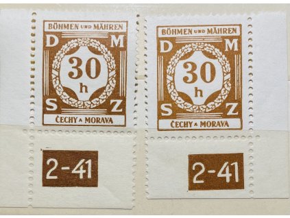 Poštovní známky Protektorát Čechy a Morava Služební známky SL1 30h L a P roh. zn. s DČ 2-41 čisté **