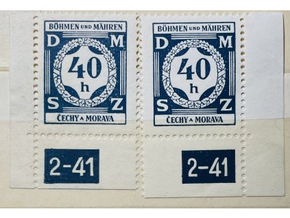 Poštovní známky Protektorát Čechy a Morava Služební známky SL2 - 40h L a P roh. zn. s DČ 2-41 čisté **