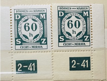 Poštovní známky Protektorát Čechy a Morava Služební známky SL4 - 60h L a P roh. zn. s DČ 2-41 čisté **