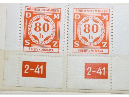 Poštovní známky Protektorát Čechy a Morava Služební známka SL5 - 80h L a P roh. zn. s DČ 2-41 čisté **