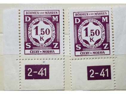 Poštovní známky Protektorát Čechy a Morava Služební známka SL8 - 1,50K L a P roh. zn. s DČ 2-41 ** čisté