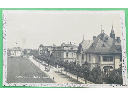 pohlednice RPPC Olomouc - úřednická čtvrť ul. Müllerova, prošlá 1928