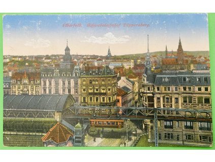 pohlednice Wuppertal Eberfeld Schwebebahn, kolorovaná 1933