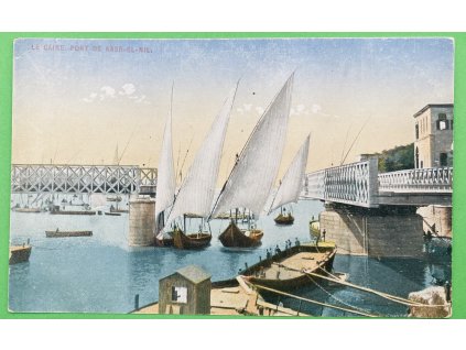 pohlednice Egypt Káhira most Kasr el-Nil, cca 1915