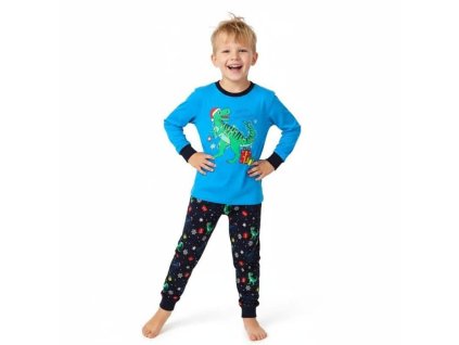 Chlapecké vánoční pyžamo s dlouhým rukávem do školky i na doma tyrkys)