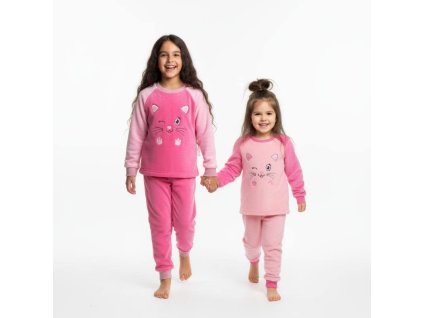 Dívčí teplé chlupáčkové pyžamo s kočičkou – heboučké pro každodenní pohodu