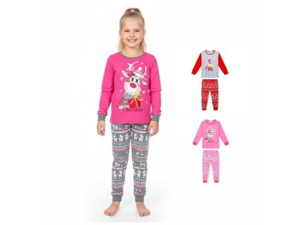 Dívčí vánoční pyžamo se sobem – fosforeskující a 100% bavlna