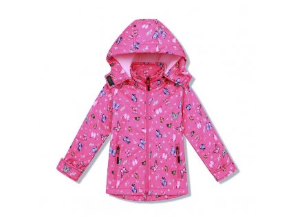 Dívčí softshellová bunda s fleecem HB8630R velikosti 98-128 barva růžová s motýlky