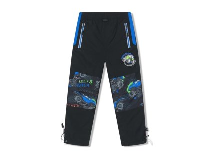 Zateplené šusťákové kalhoty BU615 černá/ modré zipy