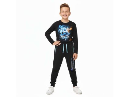 Chlapecké bavlněné tepláky Simple s pružným pasem a náplety černé