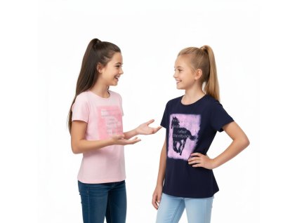 Tričko s koněm – stylové dívčí tričko s krátkým rukávem a stříbrnými kamínky