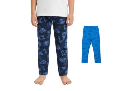 Chlapecké bavlněné dlouhé legíny - sada dvou kusů v barvě tmavě modrá a modrá