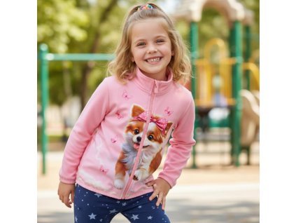 Dívčí mikina s pejskem bez kapuce a se stojáčkem