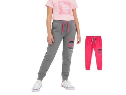 Dívčí tepláky s nápisem ve výhodné sadě a růžová