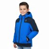 Zimní dětské bundy pro kluky - šusťákové bundy s odepínací kapucí a teplým kožíškem modrá