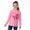 Dívčí tričko s dlouhým rukávem s motýlem a třpytivými kamínky růžová
