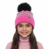 Dívčí čepice zimní s fleecem a bambulí růžová
