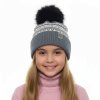 Dívčí čepice zimní s fleecem a bambulí šedá