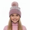 Dívčí čepice zimní s fleecem a bambulí starorůžová tmavá