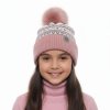 Dívčí čepice zimní s fleecem a bambulí starorůžová