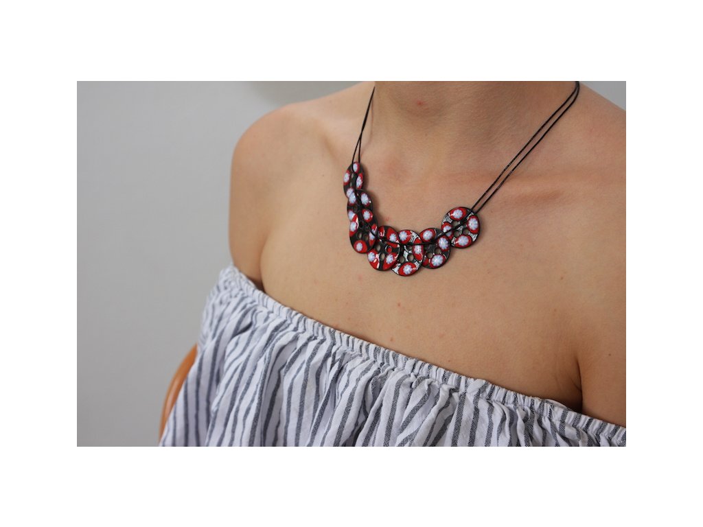 necklace enamel red black white