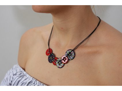 enamel necklace on neck