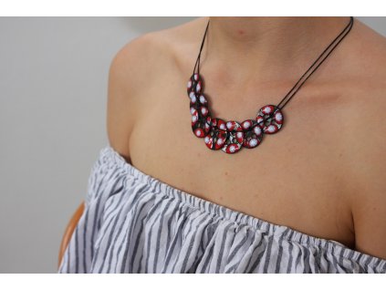 necklace enamel red black white