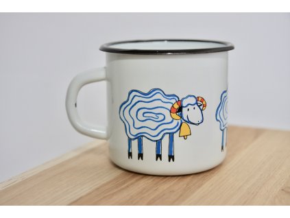 white enamel mug