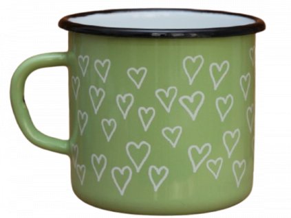 2687 enamel mug light green motive hearts