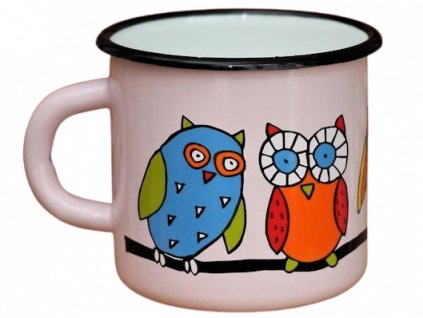 119 enamel mug pink motive owl