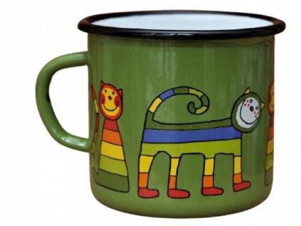 1296 enamel mug dark green motive cat