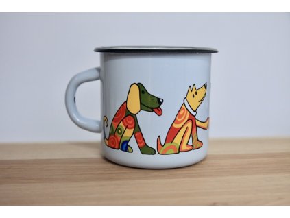 134 4 enamel mug light blue motive dog