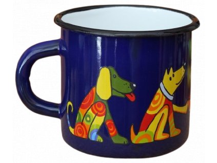 1452 enamel mug dark blue motive dog