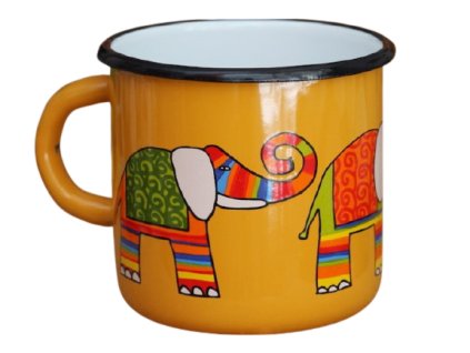 1491 enamel mug yellow motive elephant