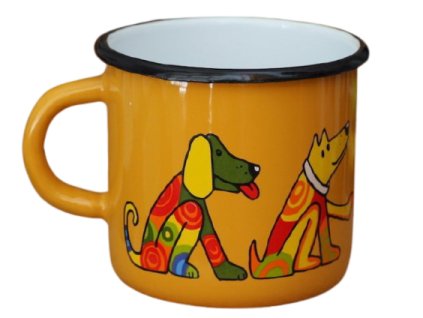 1494 enamel mug yellow motive dog