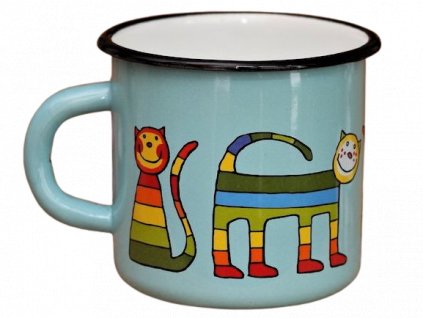 155 enamel mug turquoise motive cat