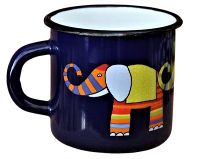 1635 enamel mug dark blue motive elephant