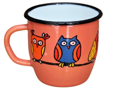 1836 enamel mug coral motive owl conical