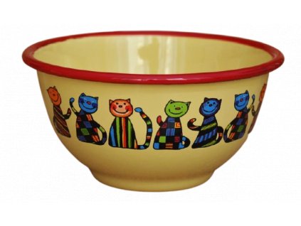 2183 yellow bowl with 7 cats