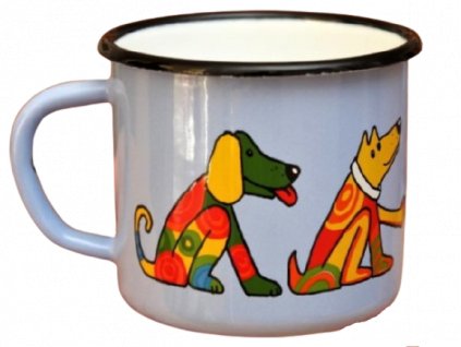 2672 enamel mug light blue motive dog