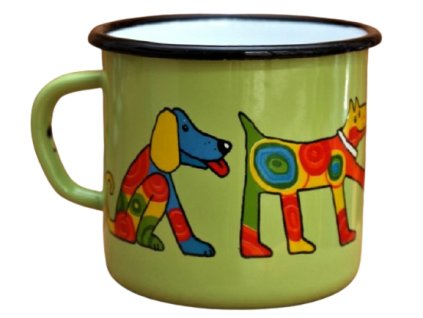 2912 enamel mug light green motive dog