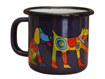 897 enamel mug dark blue motive dog