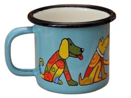 900 enamel mug turquoise motive dog