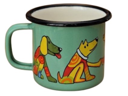 903 enamel mug light green motive dog