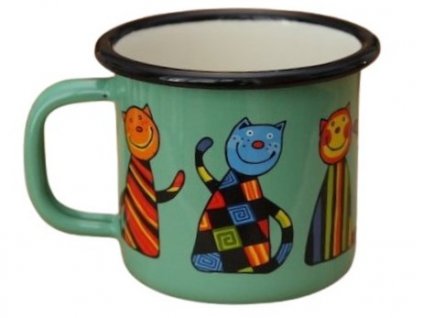 954 enamel mug light green motive cat