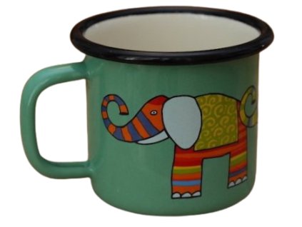 969 enamel mug light green motive elephant