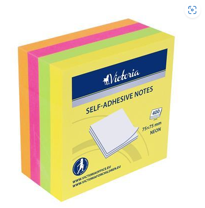 Bloky samolepiace 75x75mm 400ks neon VICTORIA